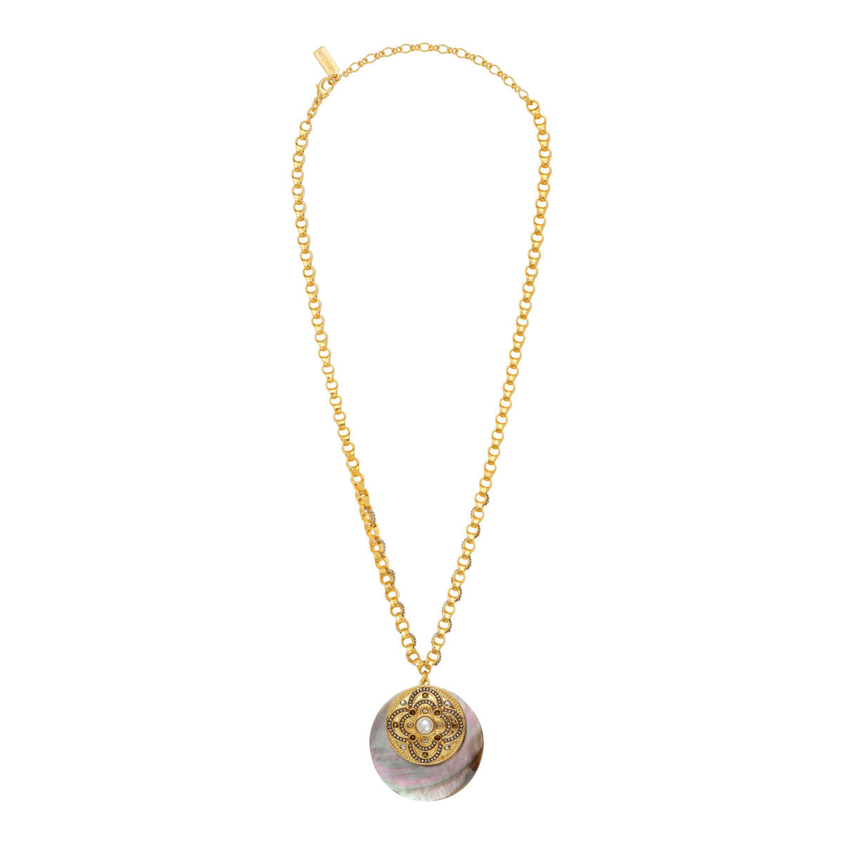 Collier chaîne Positano maille bijou médaille nacre et cabochon nacré - gris Nacre grise