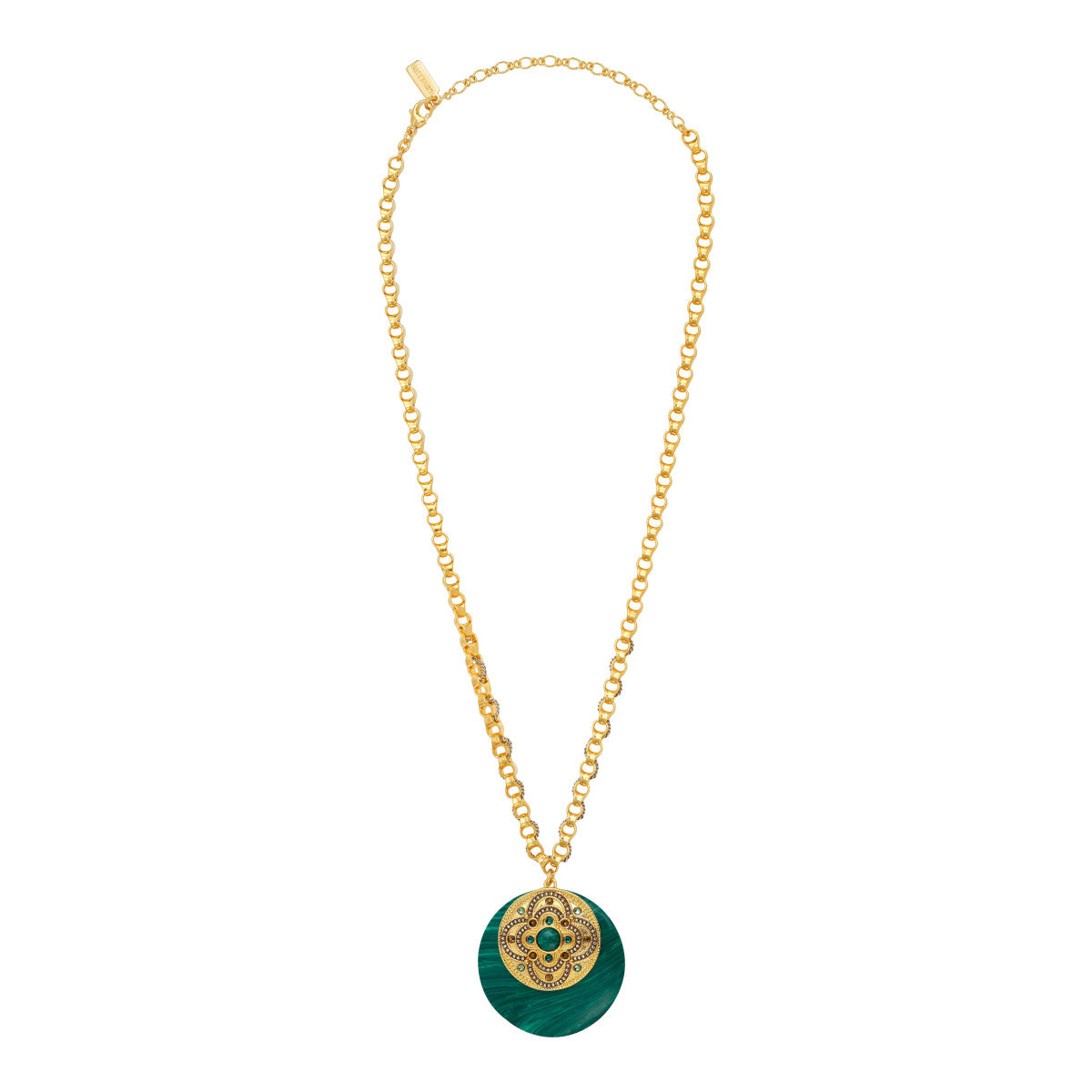 Collier chaîne Positano maille bijou médaille en pierre façon malachite - vert Vert