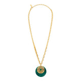 Collier chaîne Positano maille bijou médaille en pierre façon malachite - vert Vert