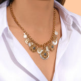 Collier chaîne Positano médailles charm's en nacre et cabochons nacrés - blanc Nacre blanche