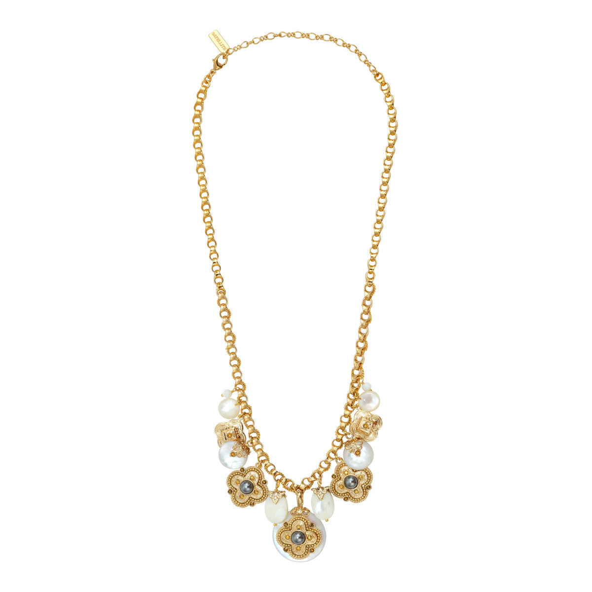 Collier chaîne Positano médailles charm's en nacre et cabochons nacrés - blanc Nacre blanche