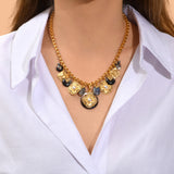 Collier chaîne Positano médailles charm's en nacre grise et labradorite - gris Nacre grise