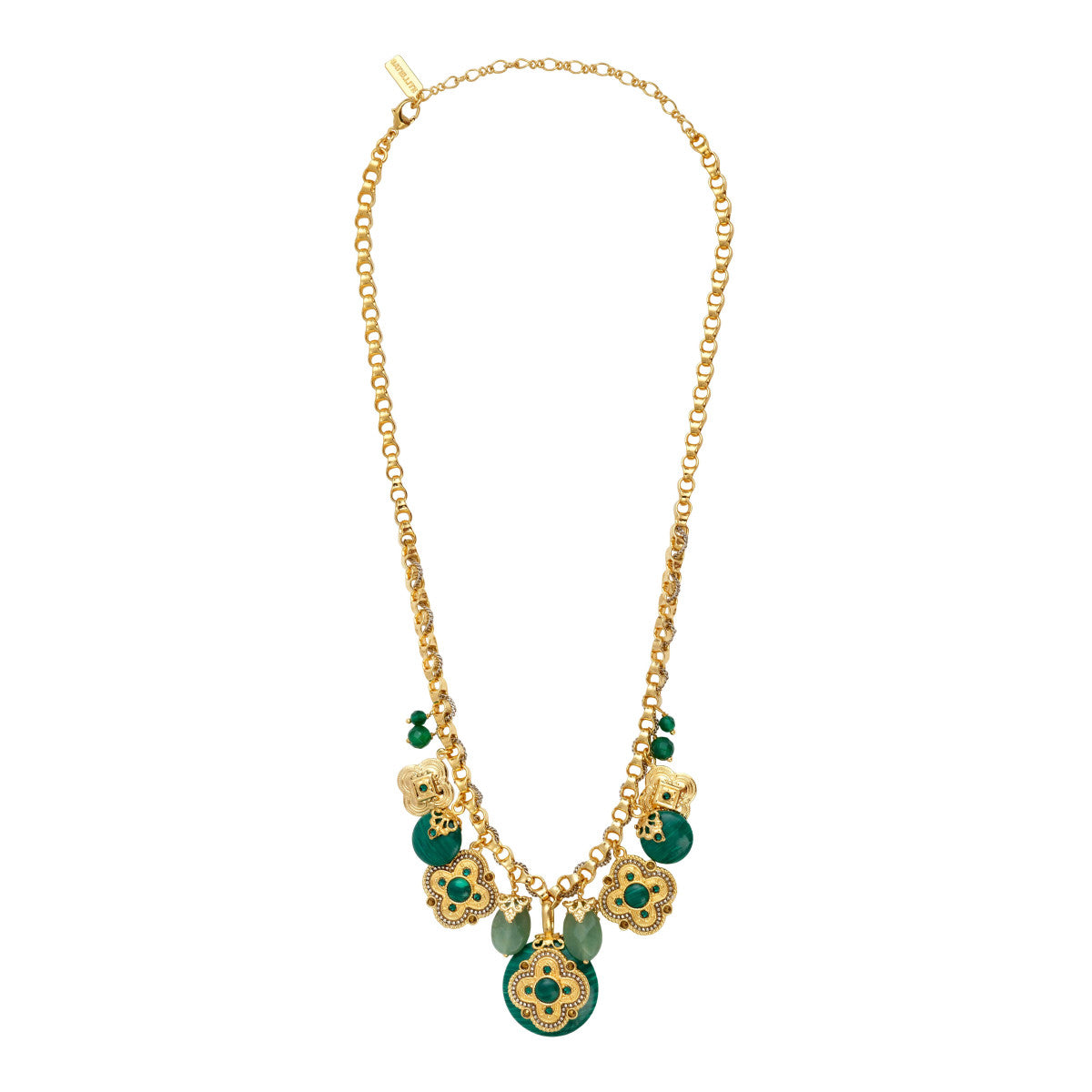 Collier chaîne Positano médailles charm's façon malachite et gemmes - vert Vert