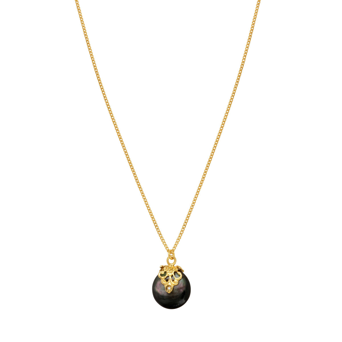 Collier pendentif fin réglable Positano nacre et cristal - gris Nacre grise