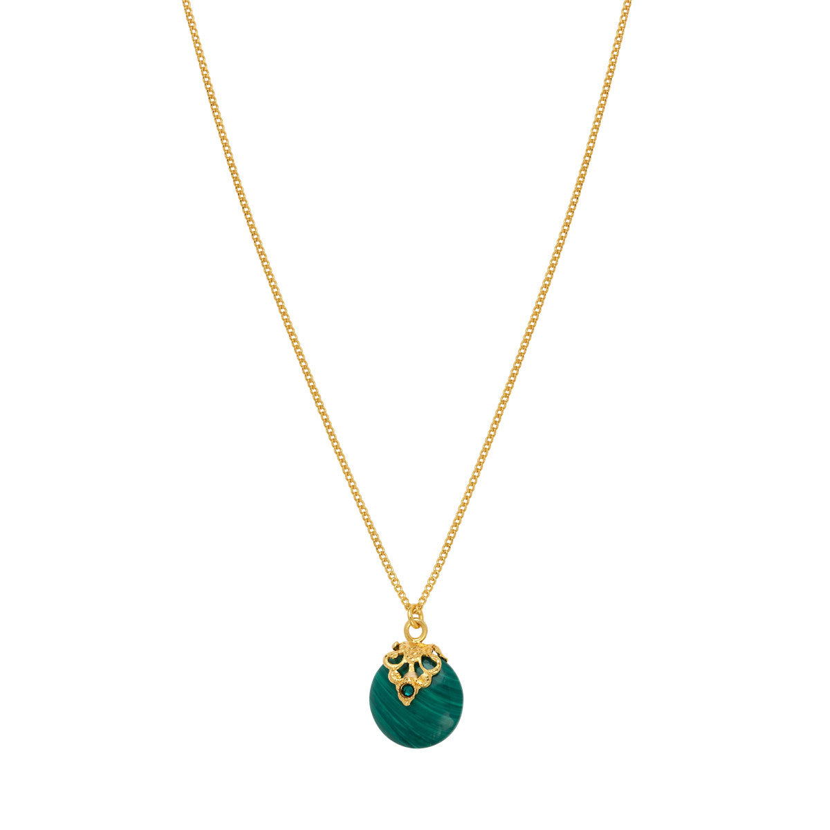 Collier pendentif fin réglable Positano pierre effet malachite et cristal - vert Vert