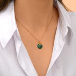 Collier pendentif fin réglable Positano pierre effet malachite et cristal - vert Vert