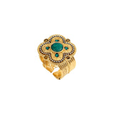 Bague ajustable Positano cabochon façon malachite et cristaux - vert Vert