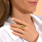 Bague ajustable Positano cabochon façon malachite et cristaux - vert Vert