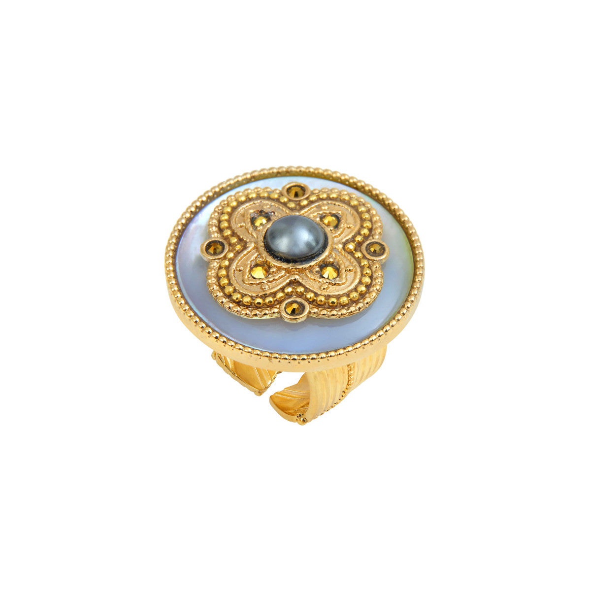 Bague large ajustable Positano en nacre blanche - blanc Nacre blanche
