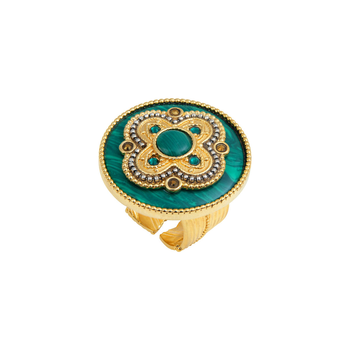 Bague large ajustable Positano en pierre effet malachite - vert Vert