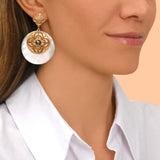 Boucles d'oreilles Positano nacre cristaux et cabochon nacré - blanc Nacre blanche
