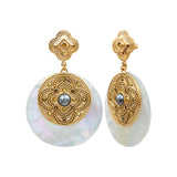 Boucles d'oreilles Positano nacre cristaux et cabochon nacré - blanc Nacre blanche