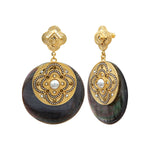 Boucles d'oreilles Positano nacre cristaux et cabochon nacré - gris Nacre grise