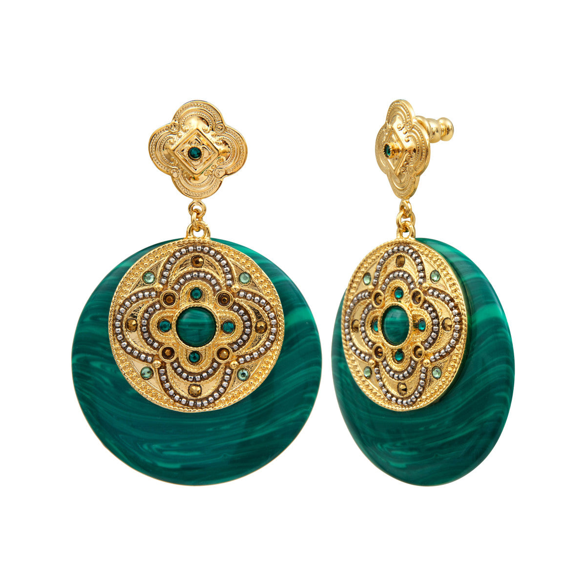 Boucles Positano cristaux et pierre façon malachite - vert Vert