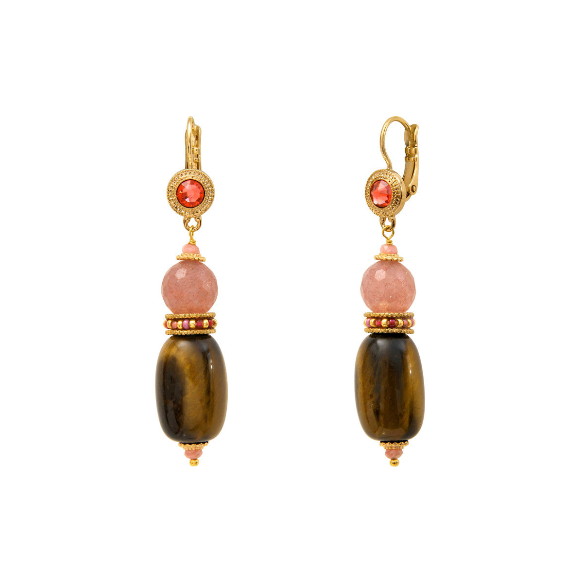 Boucles d'oreilles dormeuses Tiki pierres gemmes - rose Rose
