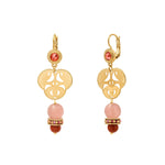 Boucles d'oreilles dormeuses Tiki métal doré ciselé et pierres gemmes - rose Rose