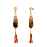 Boucles d'oreilles Tiki perles gemmes et fils de soie - rose Rose