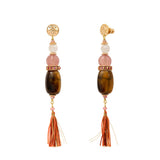 Boucles d'oreilles Tiki perles gemmes et fils de soie - rose Rose