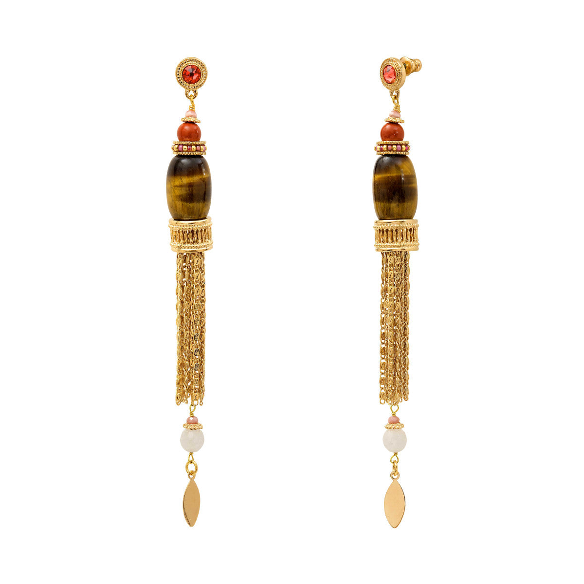 Boucles d'oreilles longues Tiki pierres gemmes - rose Rose