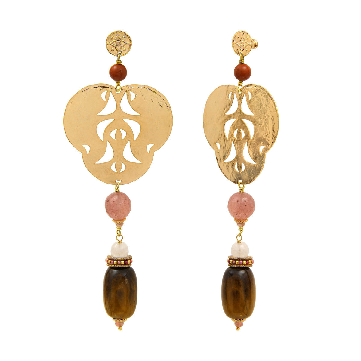 Boucles d'oreilles Tiki métal doré et pierres gemmes - rose Rose