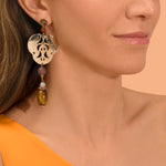 Boucles d'oreilles Tiki métal doré et pierres gemmes - rose Rose