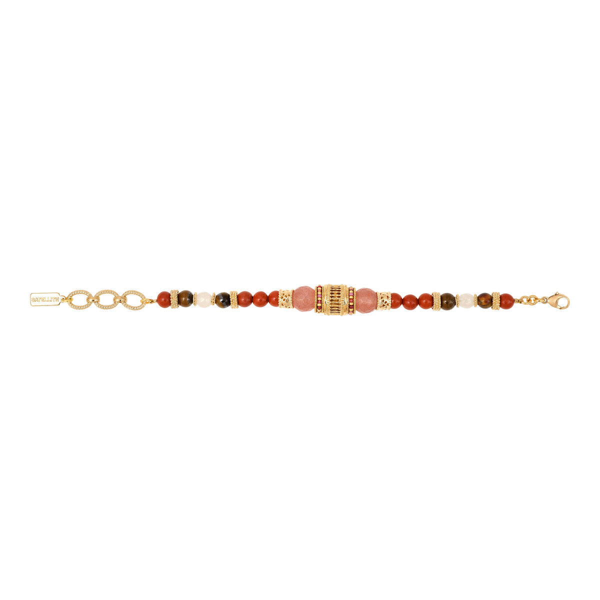 Bracelet Tiki en perles gemmes et perle filigrane - rose Rose