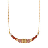 Collier court Tiki perles gemmes et filigrane - rose Rose