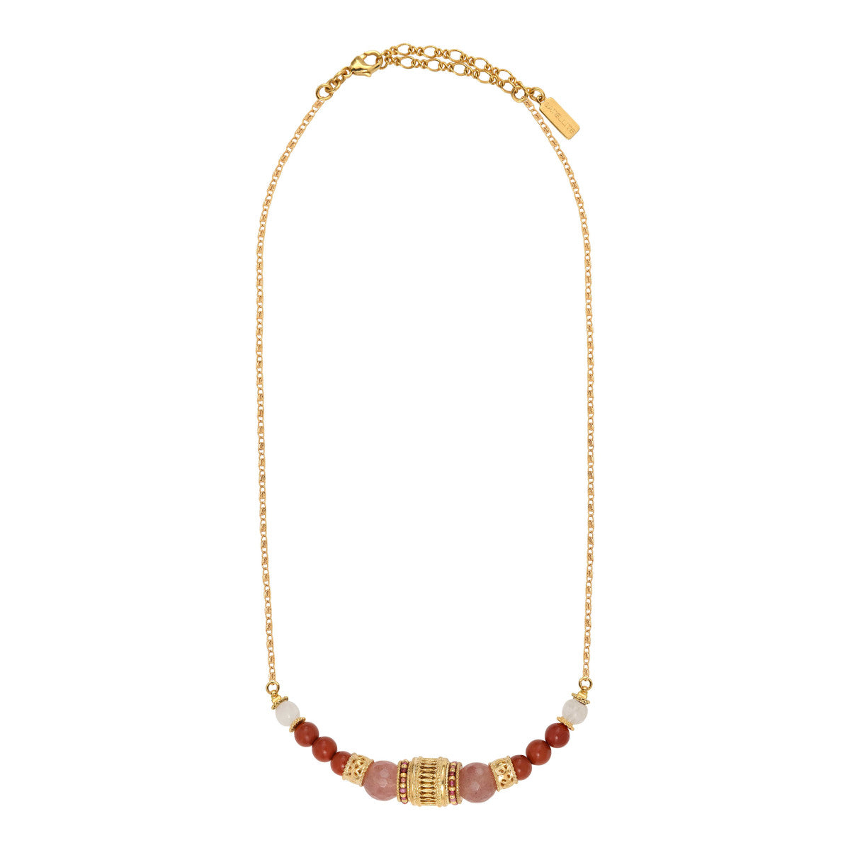 Collier court Tiki perles gemmes et filigrane - rose Rose