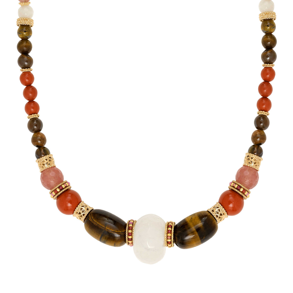 Collier court Tiki en perles dures - rose Rose