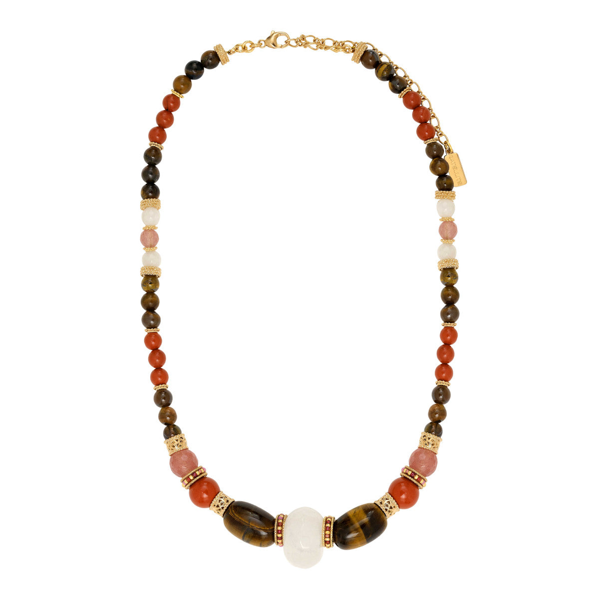 Collier court Tiki en perles dures - rose Rose