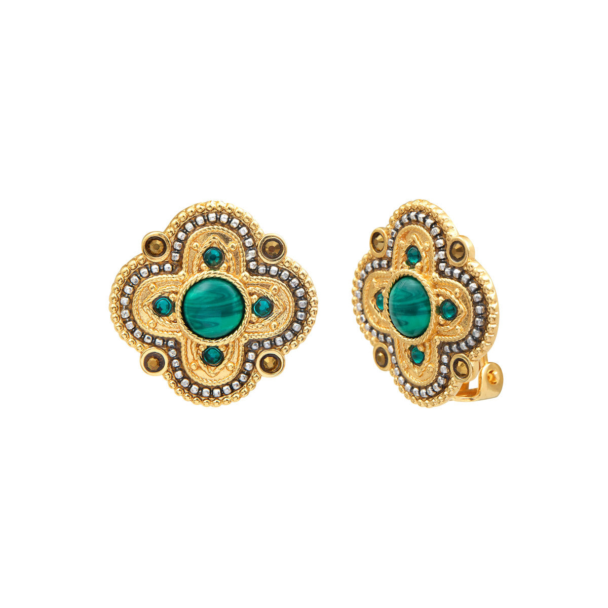 Boucles d'oreilles clips Positano cabochon pierre effet malachite - vert Vert