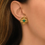 Boucles d'oreilles clips Positano cabochon pierre effet malachite - vert Vert