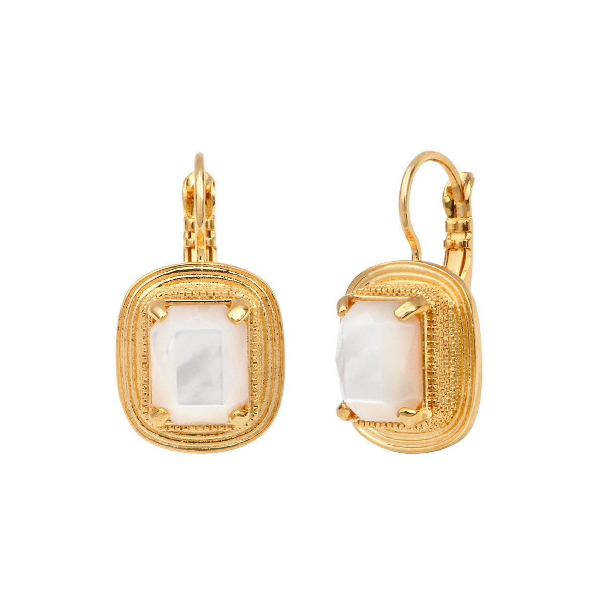 Boucles d'oreilles dormeuses poétiques cabochon facetté - nacre Nacre