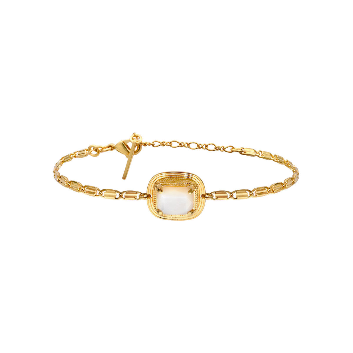 Bracelet fin réglable art déco métal doré cabochon - nacre Nacre