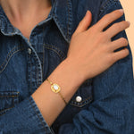 Bracelet fin réglable art déco métal doré cabochon - nacre Nacre