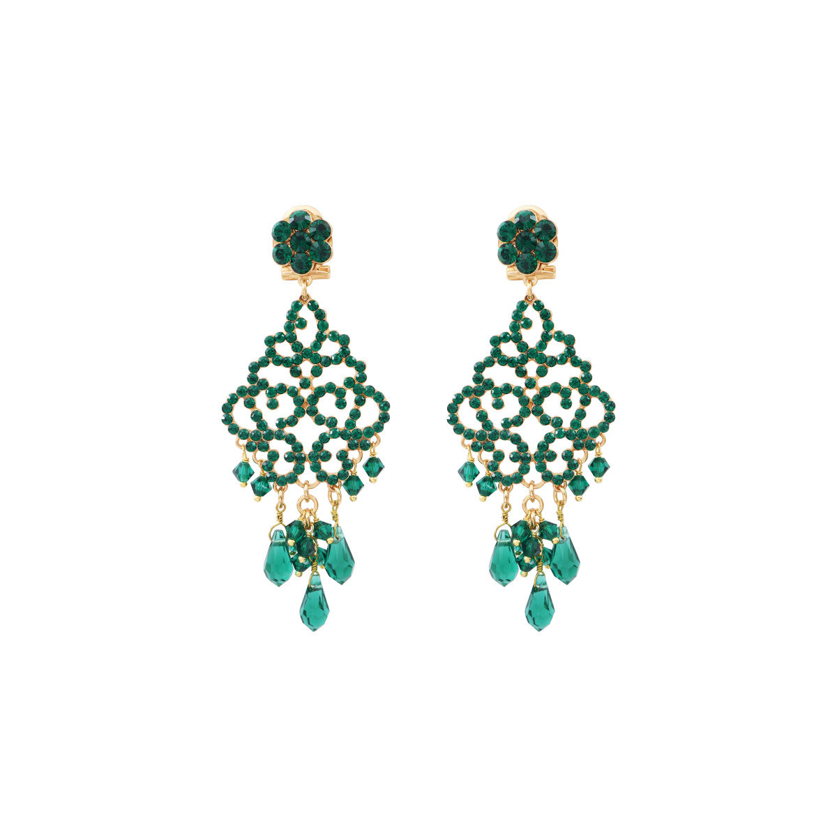 Boucles d'oreilles percées cristaux prestige - vert Emeraude