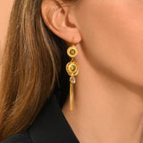 Boucles d'oreilles dormeuses longues Circus chaînettes et cristaux - doré Dore