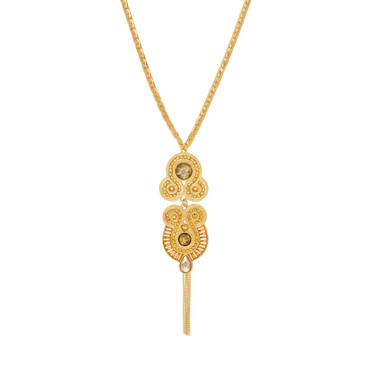 Collier pendentif Circus cabochons pâte de verre et cristaux - doré Dore