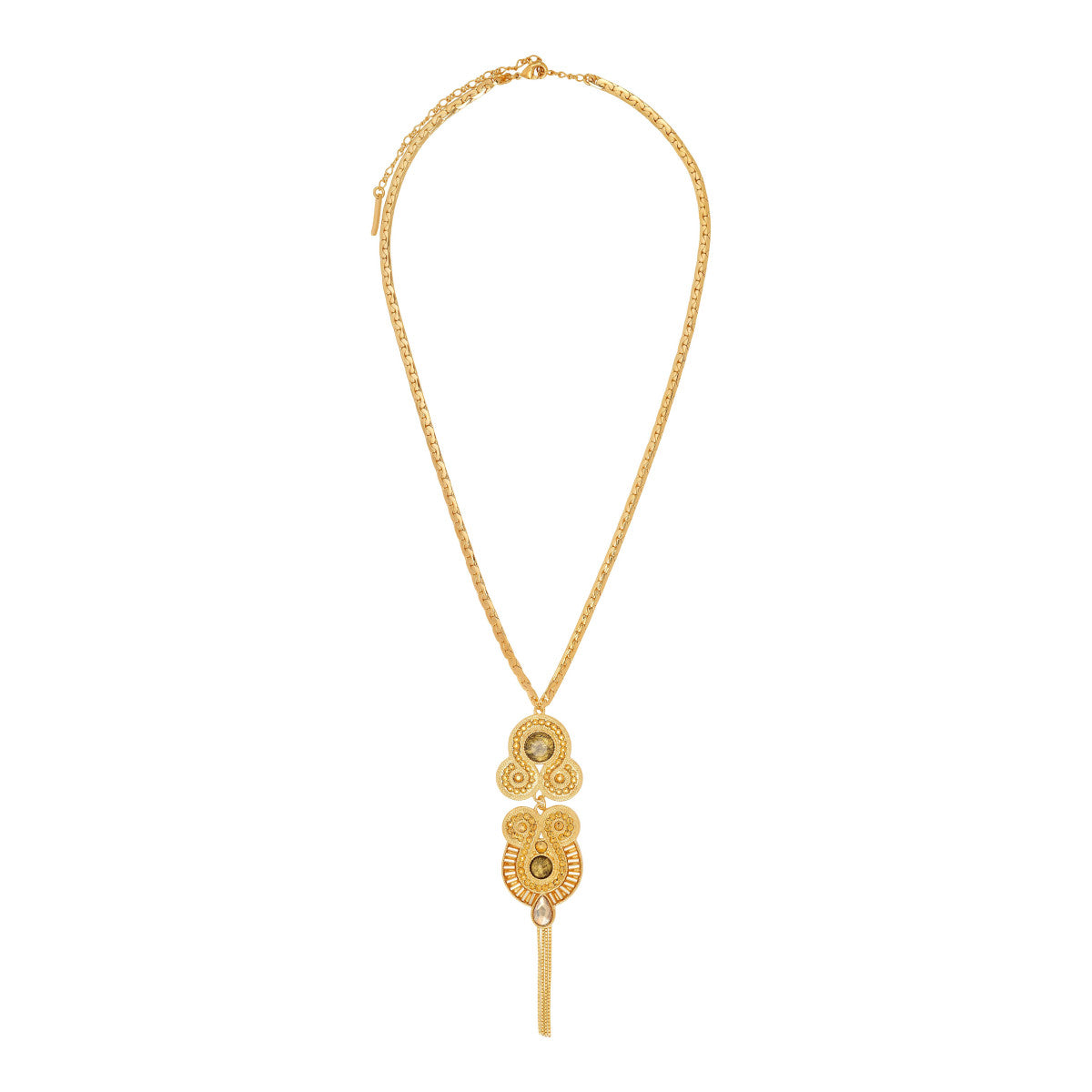 Collier pendentif Circus cabochons pâte de verre et cristaux - doré Dore