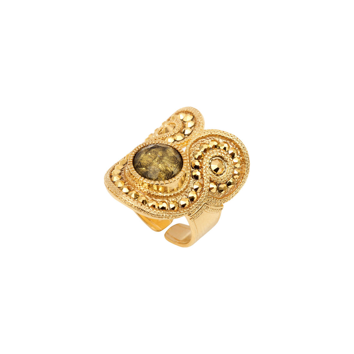Bague ajustable Circus taille M cabochon pâte de verre et cristaux - doré Dore