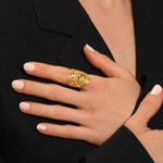 Bague ajustable Circus taille M cabochon pâte de verre et cristaux - doré Dore