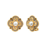 Boucles d'oreilles clips Positano cabochon nacré et cristaux - blanc Nacre grise