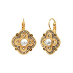 Boucles d'oreilles dormeuses Positano cabochon nacré et cristaux - blanc Nacre grise