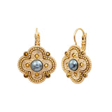 Boucles d'oreilles dormeuses Positano cabochon nacré et cristaux - gris Nacre blanche