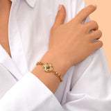 Bracelet chaîne réglable Positano cabochon nacré et cristaux - gris Nacre blanche