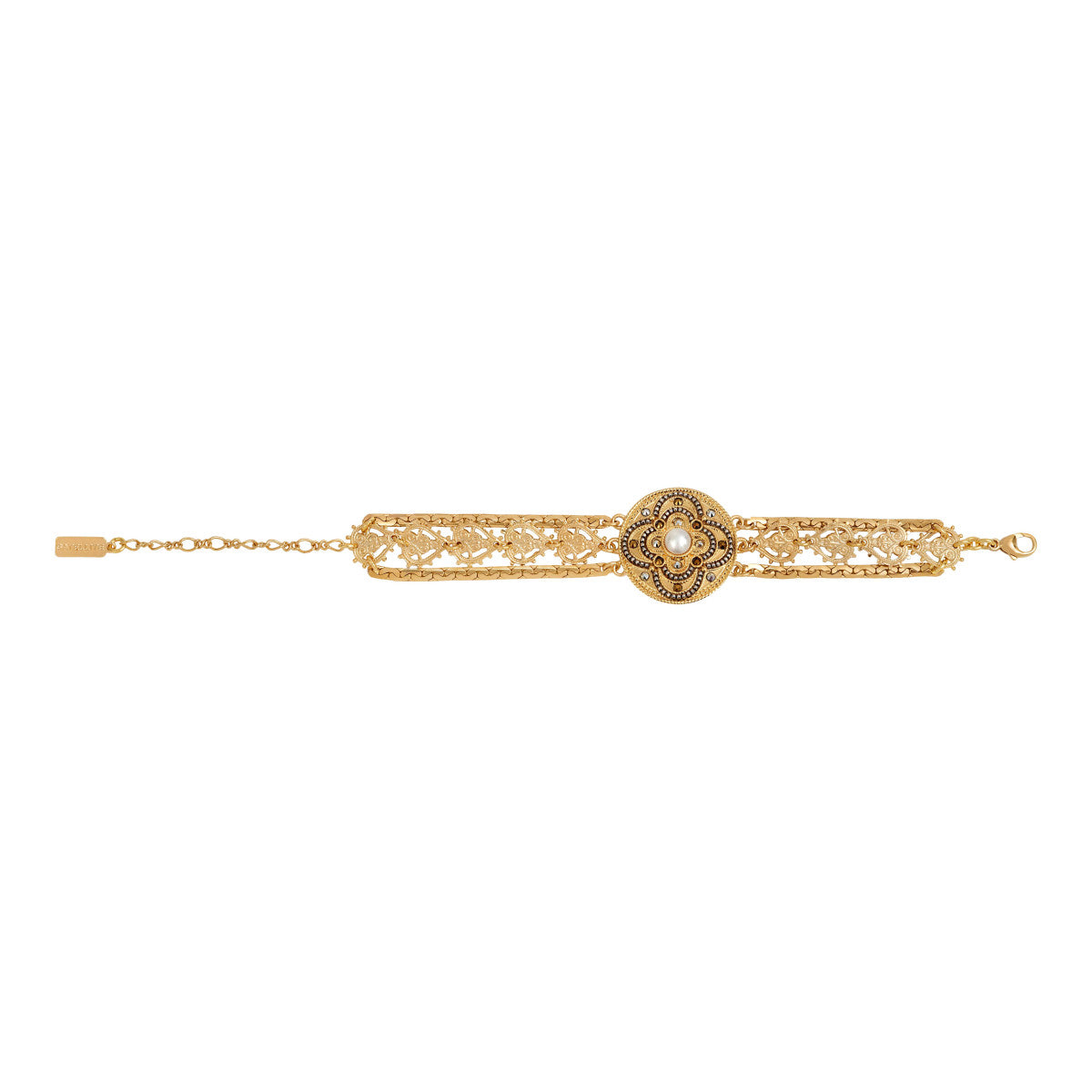 Bracelet manchette réglable Positano triple rang cabochon nacré cristaux - blanc Nacre grise