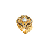 Bague ajustable Positano cabochon nacré et cristaux - blanc Nacre grise