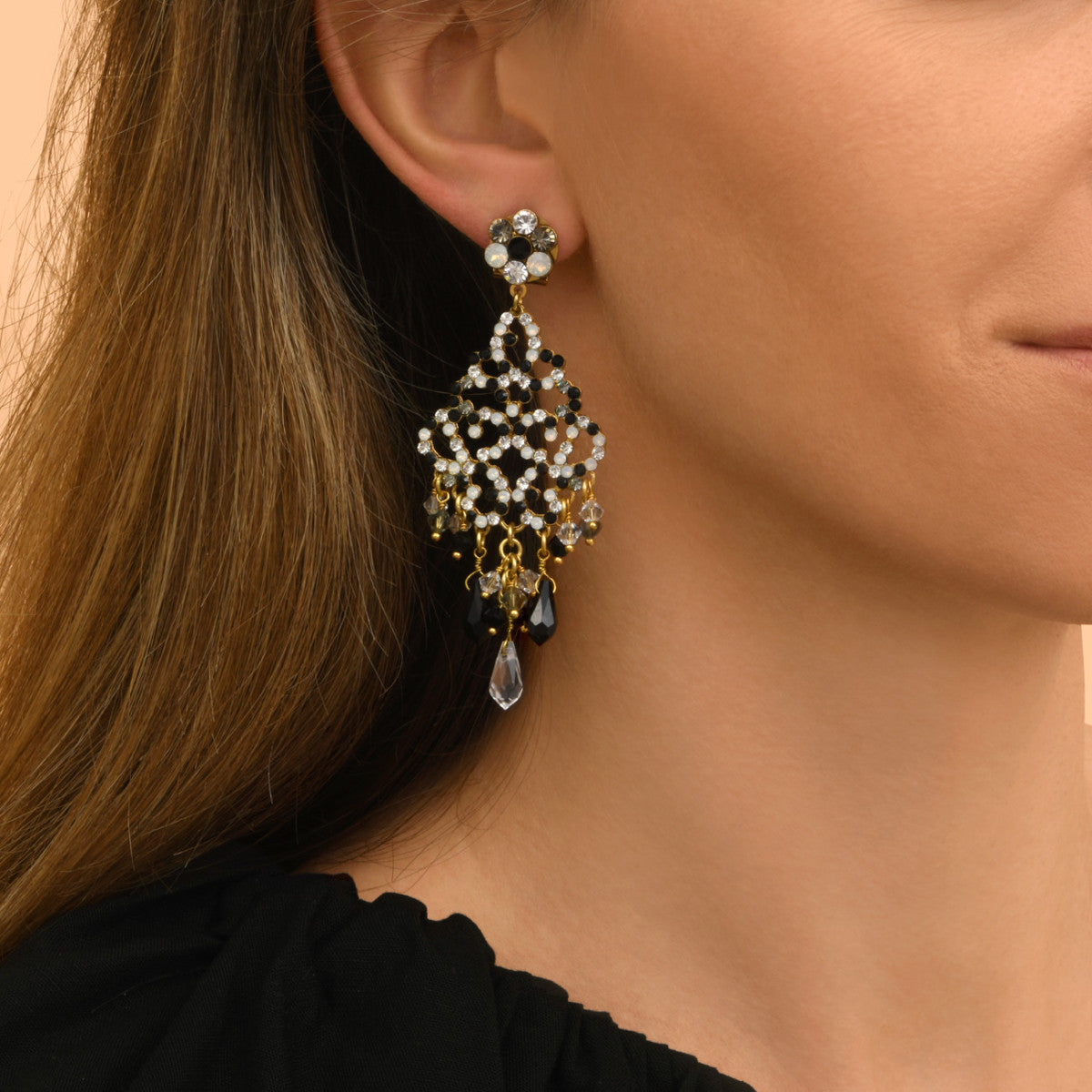 Boucles d'oreilles longues Chiara - noir et blanc Noir blanc