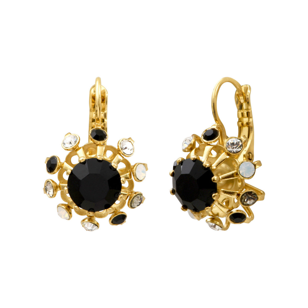 Petites boucles d'oreilles dormeuses solaires strass - noir et blanc Noir blanc