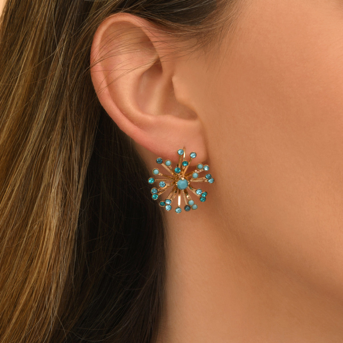 Boucles d'oreilles dormeuses arty strass  - turquoise Multi turquoise